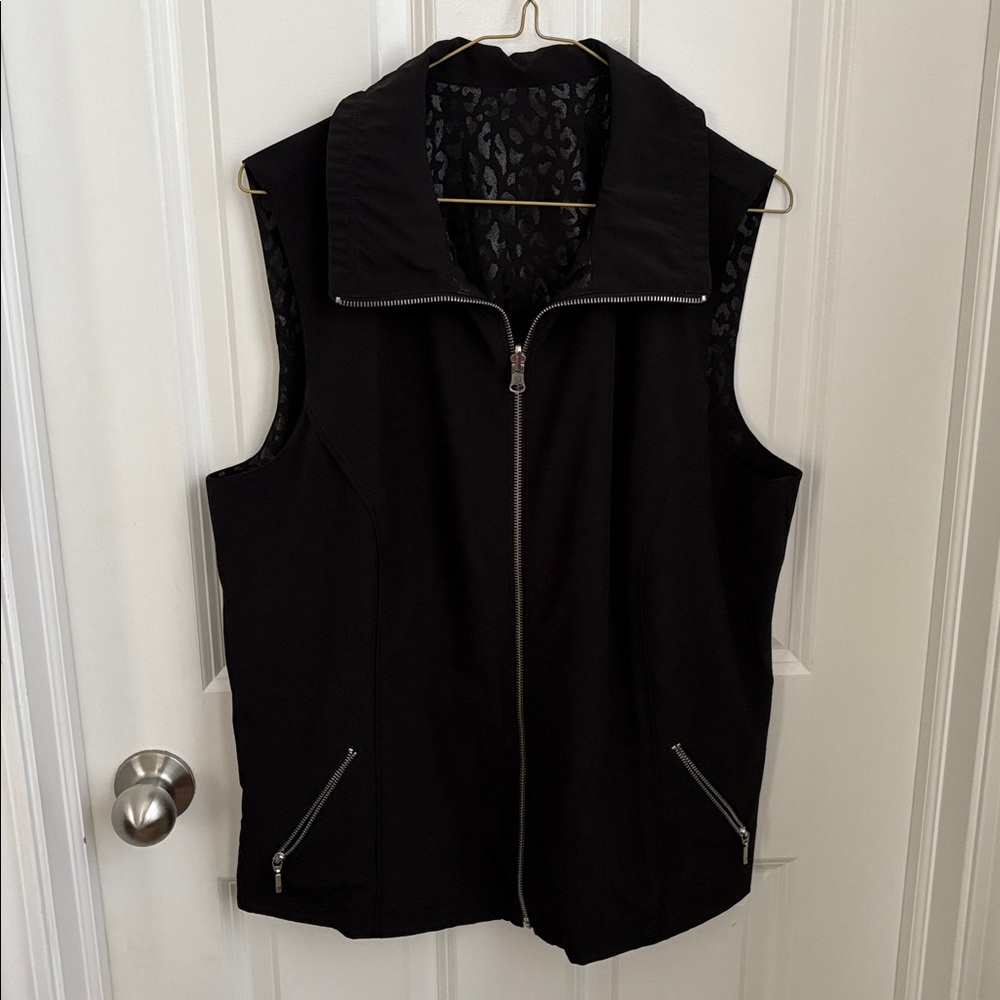 Chicos Black Leopard Reversible Vest